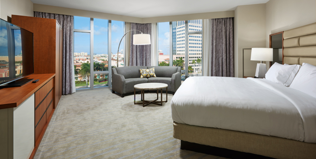 The 1-bedroom City View suite at the Hilton West Palm Beach.
