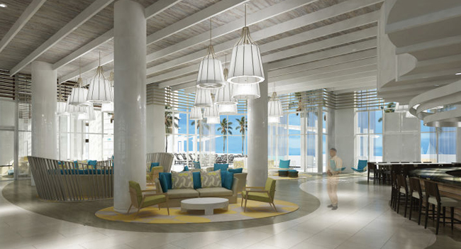 A rendering of the lobby at the upcoming Wyndham Grand Resort Clearwater Beach.