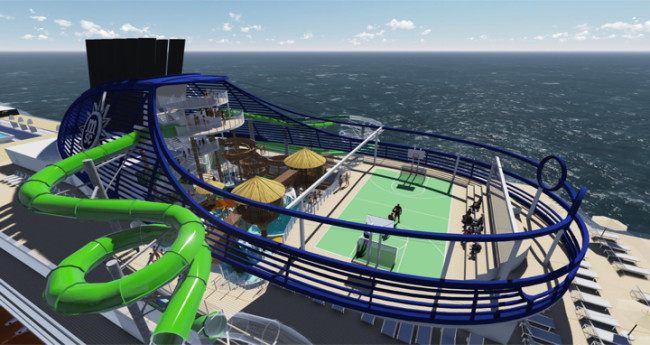 A rendering of the sports arena and slide on the new MSC Seaside.