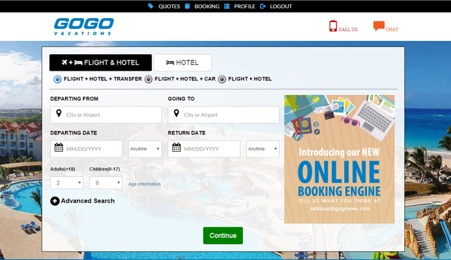 A screenshot of GOGO Vacations’ new booking engine.