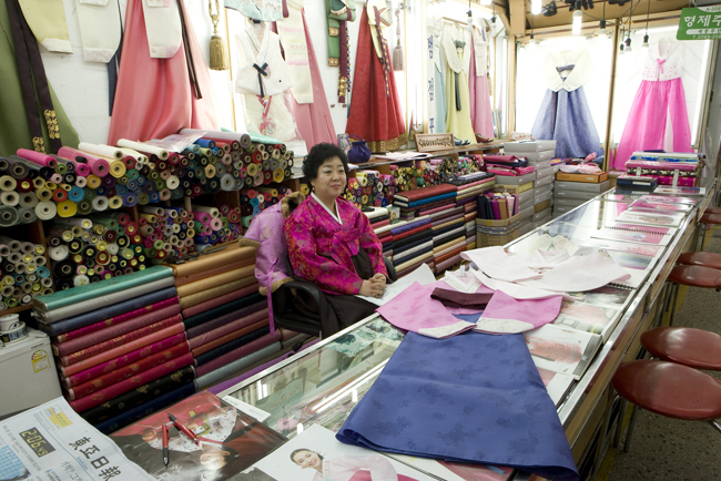 A fabric shop at the Dongdaemun Market in Seoul.