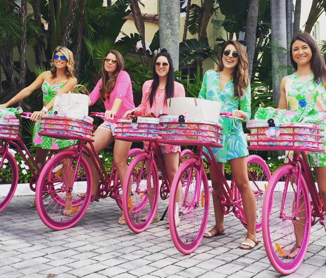 The Brazilian Court Hotel's Take a Ride with Lilly package allows guests to bike around town on Lilly Pulitzer-inspired bicycles.