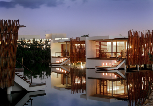 Deluxe Overwater Lagoon suites at the Rosewood Mayakoba in Riviera Maya, Mexico.