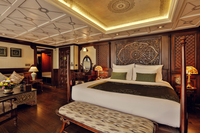 An Executive suite on Heritage Line’s newest luxury paddle wheeler, the Anawrahta.