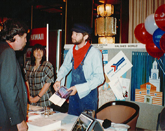 Paul Wiseman, president at Trafalgar and Brendan Vacations USA, working at a trade show during his days as an agent.
