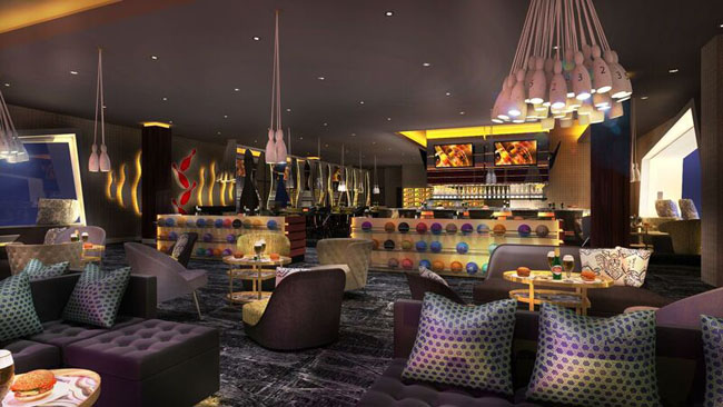 A rendering of the six-lane bowling alley at the upcoming Moon Grand at the Moon Palace Golf & Spa Resort in Cancun.