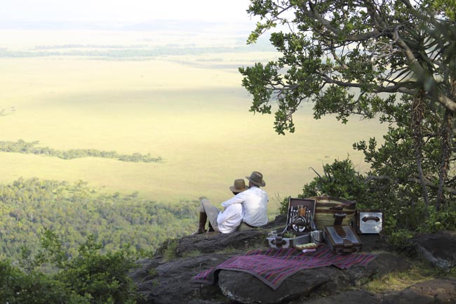The Angama Mara safari lodge in Kenya sits above the floor of Africa’s Great Rift Valley overlooking Kenya’s Maasai Mara National Reserve.