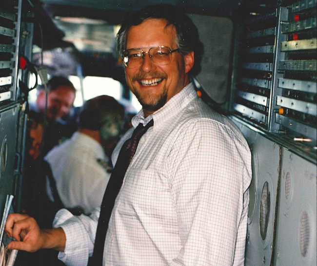 Harry on board the Concorde in 1990.