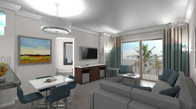 A rendering of a guestroom at The Grove Resort & Spa in Orlando.