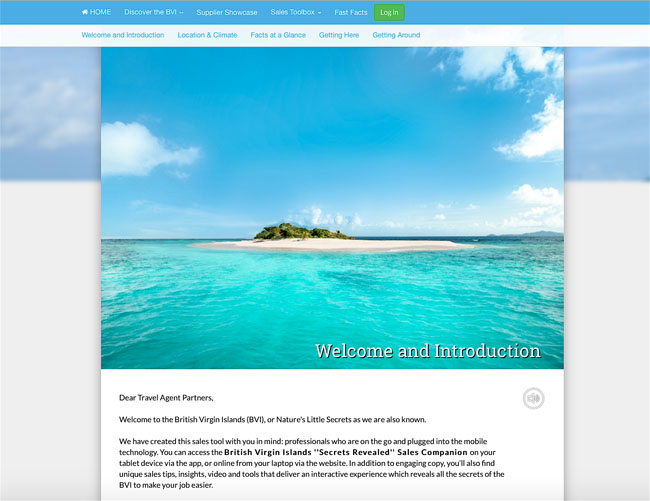 A screenshot of the British Virgin Islands Tourist Board's new BVI Secrets Revealed Travel Agent Specialist Program website.
