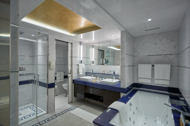 A luxurious suite bathroom onboard the Regent Seven Seas Explorer.