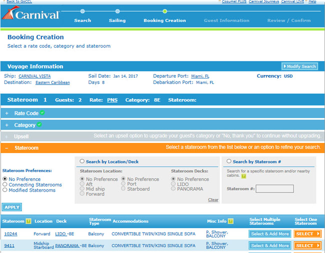 A screenshot of Carnival's enhanced website.