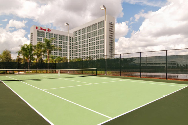 The tennis court at the Hilton, Orlando. 