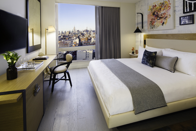 A model room at the soon-to-open Hotel 50 Bowery in New York.