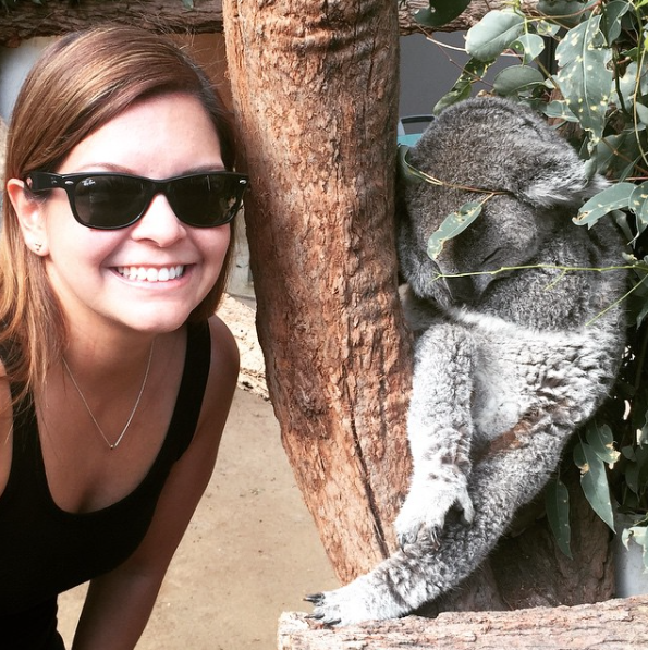 Diana Plazas meeting a koala in Sydney.