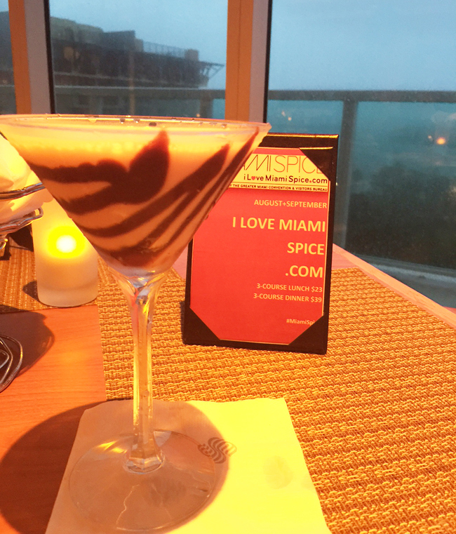 The chocolate martini at the Sonesta Coconut Grove Miami and views of Biscayne Bay.
