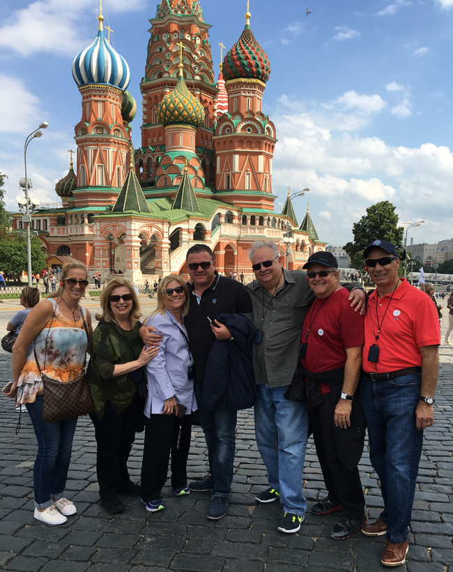 Lisa with her husband and friends in Moscow.