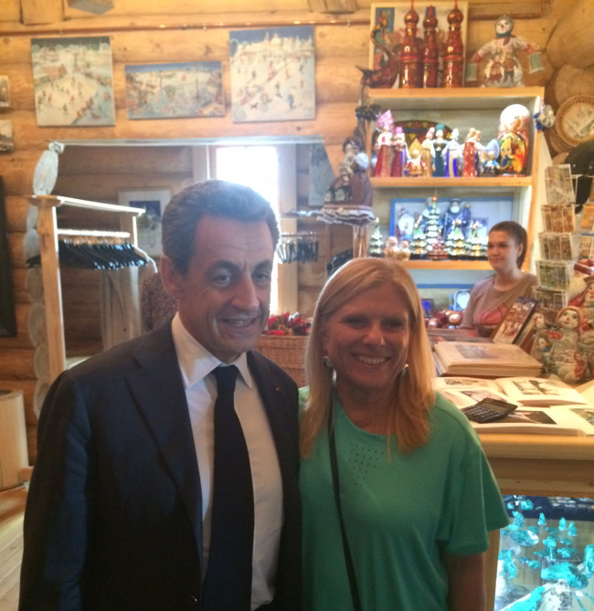 Lisa meeting Nicolas Sarkozy, the former President of France.