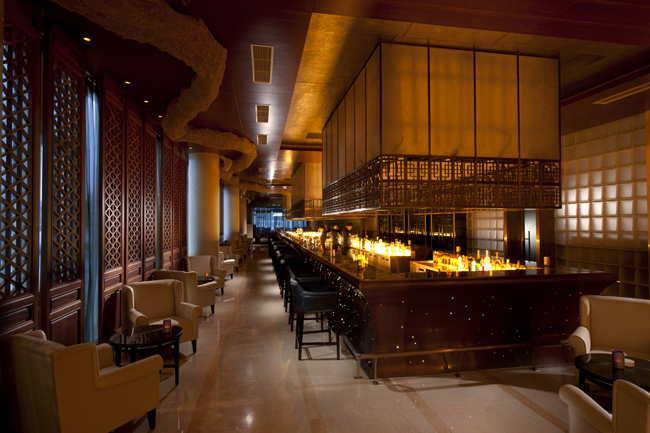 The stylish Long Bar at the Hilton Beijing Capital Airport hotel.