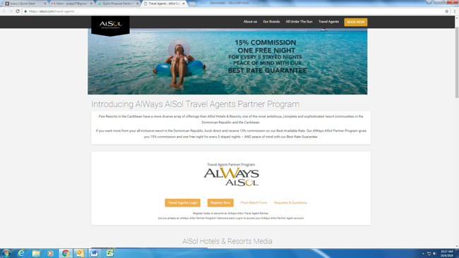 Agents who register online for AlSol Hotels & Resorts' new travel agent program receive one complimentary night for joining.