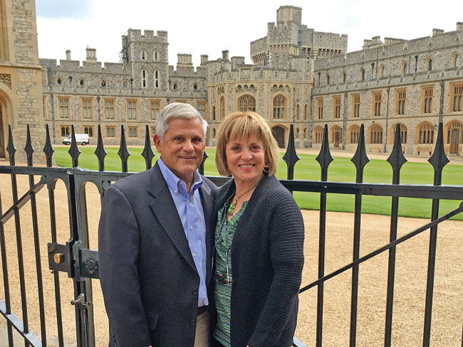John and his wife, Mary, at Windsor Castle. (Photo courtesy of Mayflower Tours.)