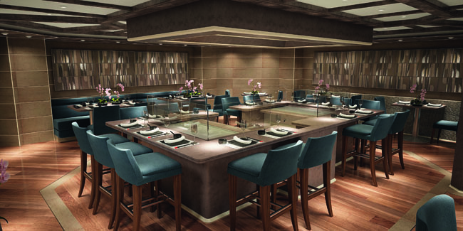 Kabuki, a contemporary Asian restaurant inspired by the ancient art of Kabuki theater, is one of eight dining venues on the new Silver Muse.