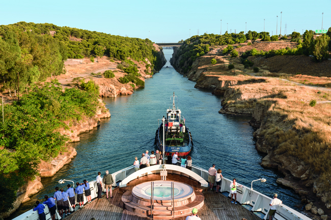 Windstar Cruises sailing through the Corinth Canal on a Quintessential Croatia sailing.