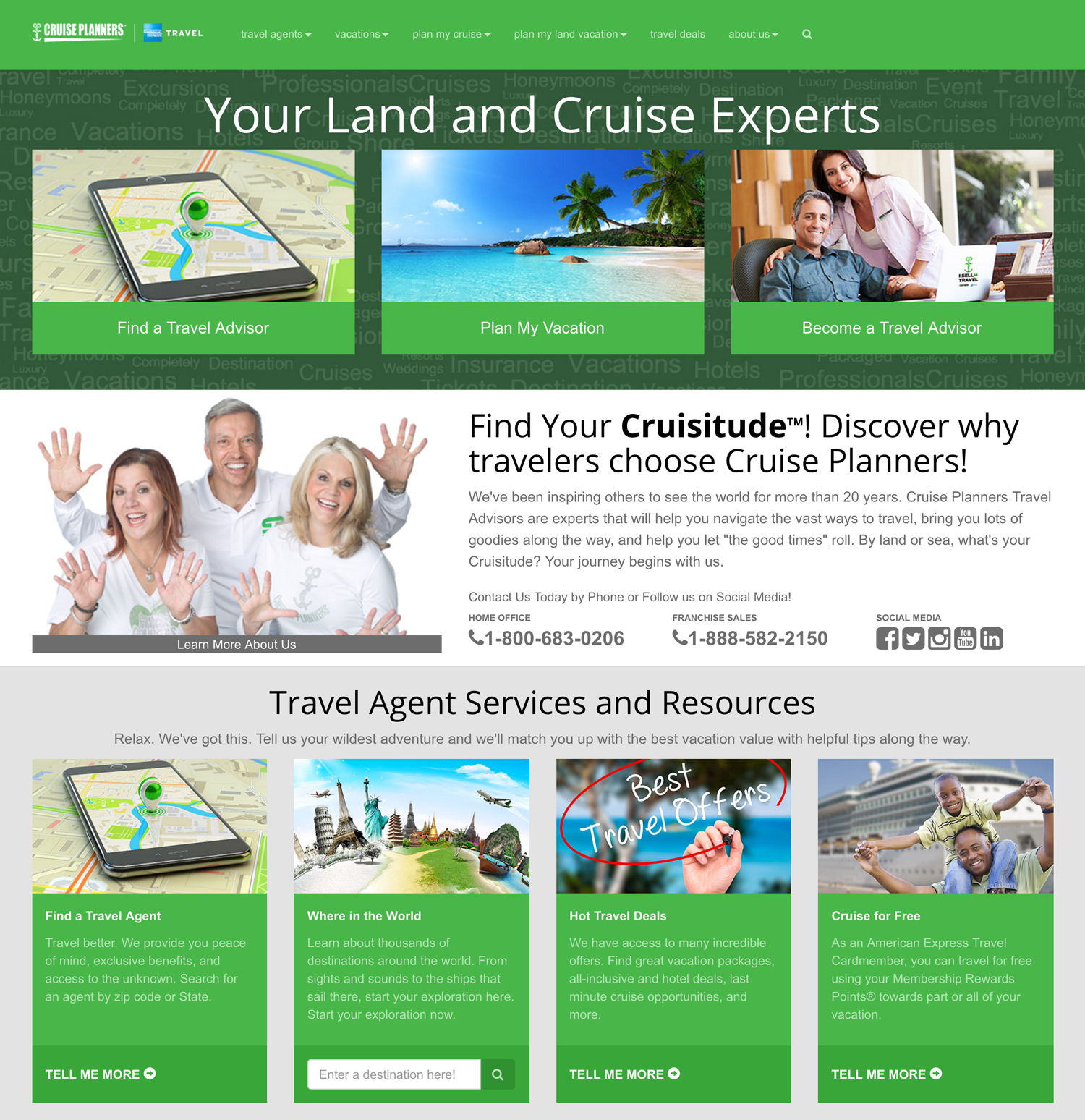 A screenshot of the redesigned cruiseplanners.com.