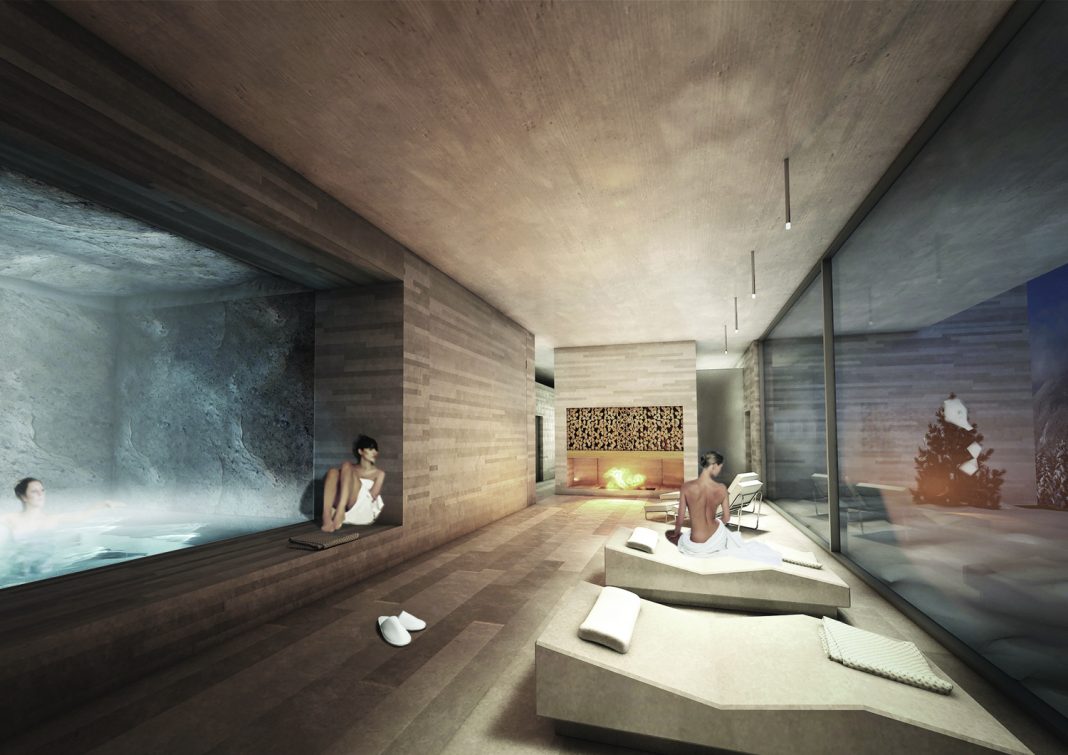 A rendering of the Alpine Spa at the Burgenstock Resort Lake Lucerne in Switzerland.