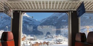 Eurail train arriving in Zermatt, Switzerland.