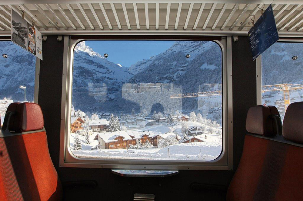 Eurail train arriving in Zermatt, Switzerland.