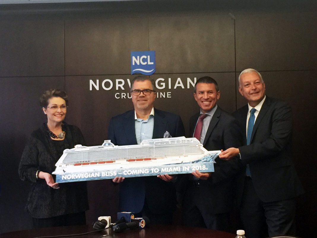 Norwegian Cruise Lines announces the new build Norwegian Bliss will homeport in Miami.