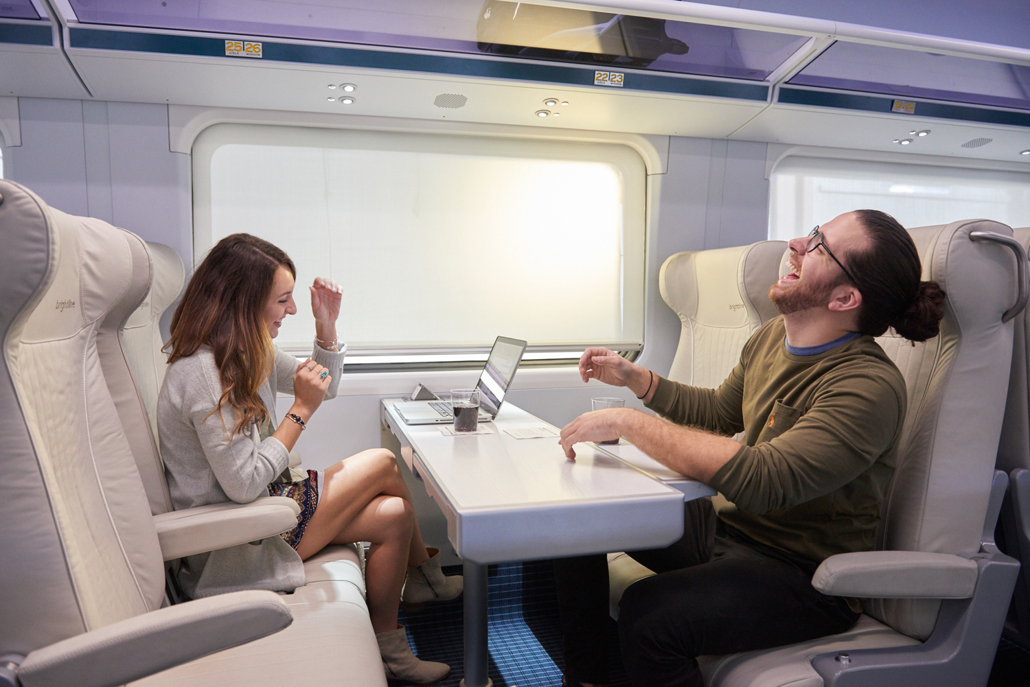 Comfy seating on board Brightline's BrightBlue, set to launch mid-2017. 