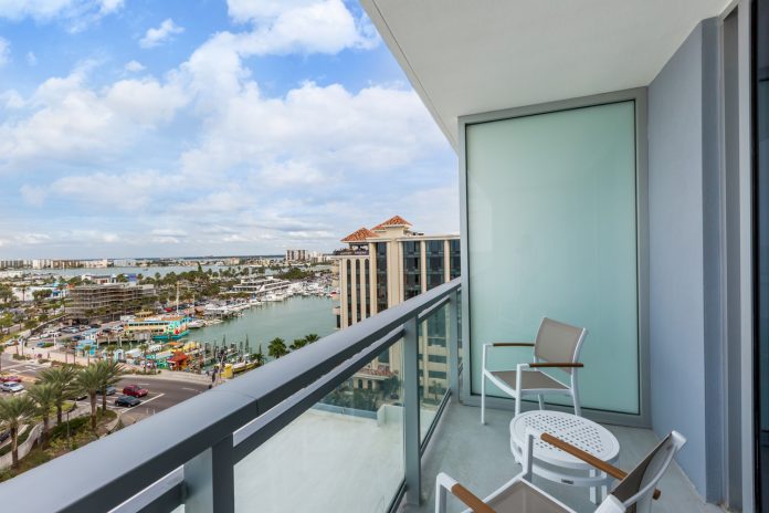 Many of the guestrooms at the new Wyndham Grand Clearwater Beach in Central Florida feature a balcony.