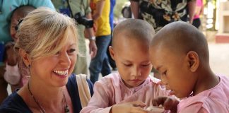 Kirstin with children in Myanmar.