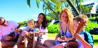 Ukulele lessons at Mauna Kea Beach Hotel on the Big Island, Hawaii.