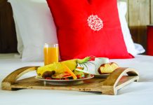 Breakfast in bed at Hotel French Coco in Martinique.