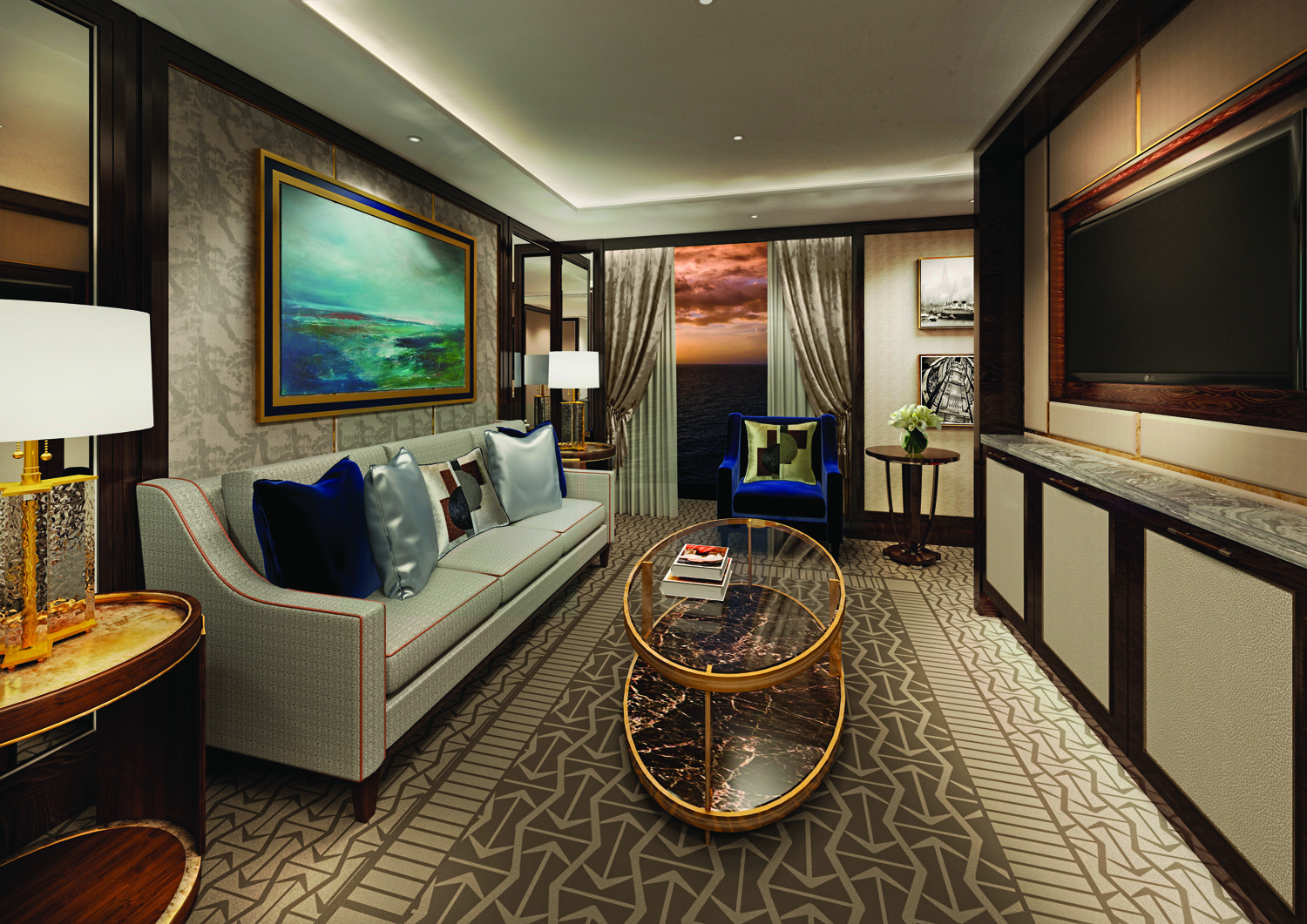 Rendering of Penthouse Suite on board the Queen Victoria. 