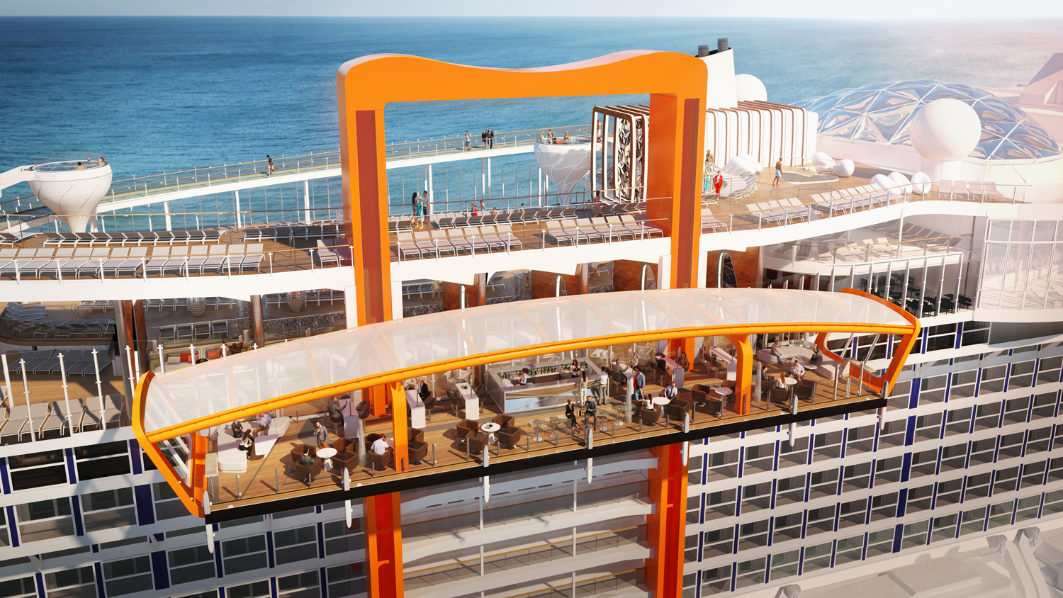 The Magic Carpet on the Celebrity Edge will moves up and down the ship’s 16 decks to deliver different experiences at each one.