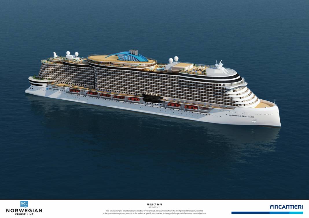 A rendering of project 8651, one of four new ships in Norwegian Cruise Line Holdings Ltd.'s next generation of ships. 