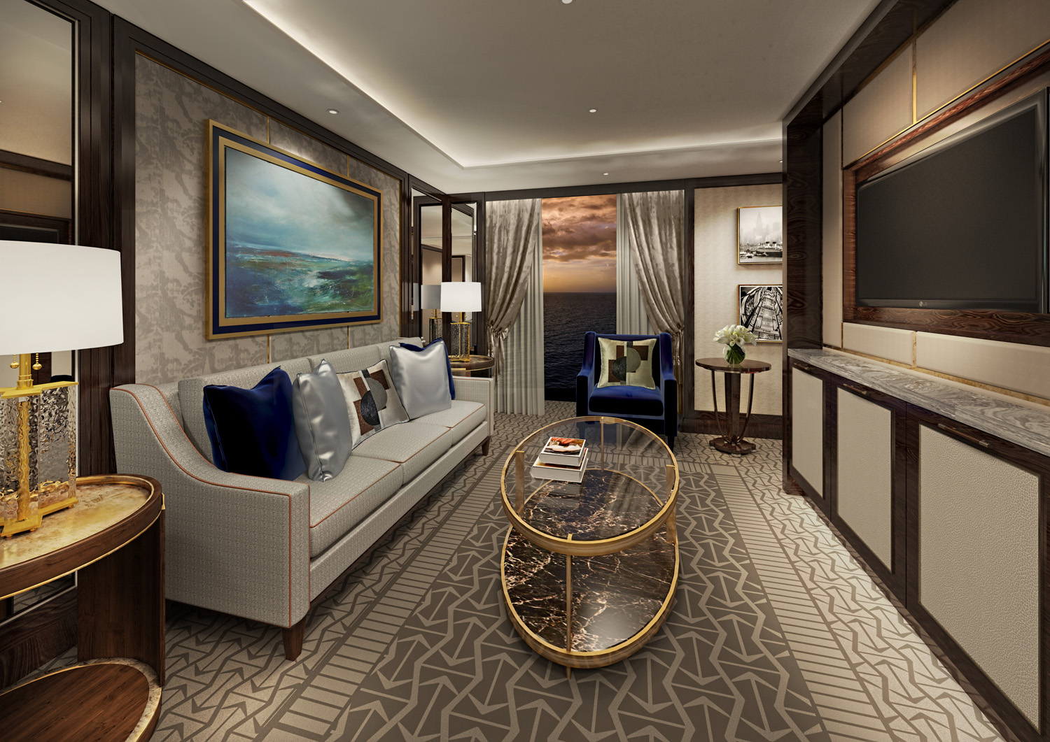 A rendering of a Penthouse Suite lounge.