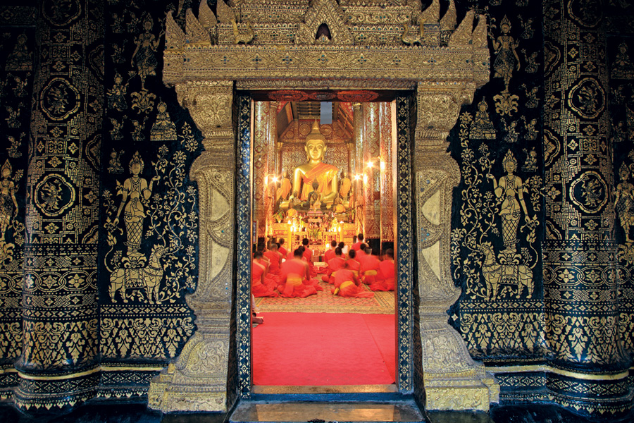Wat Xieng Thong, a Buddhist temple, in Laos. 