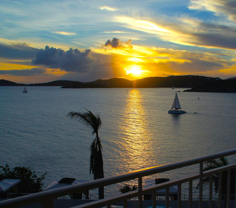 U.S. Virgin Islands sun set from the Frenchman's Reef &amp; Morning Star Marriott Beach Resort in St. Thomas. (Photo credit: Ed Wetschler)