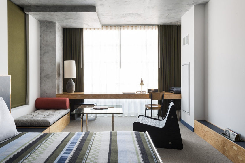 A rendering of a guestroom at the upcoming Ace Hotel Chicago.