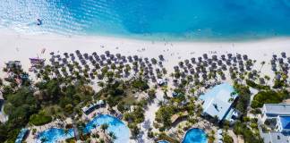 An aerial view of the Hilton Aruba Caribbean Resort & Casino.