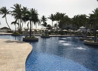 One of many pools on the sprawling oceanfront campus of the two resorts.
