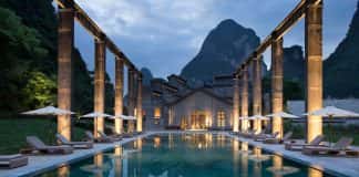 The pool at the Alila Yangshuo hotel in Guilin, China was transformed from a sugarcane dock.