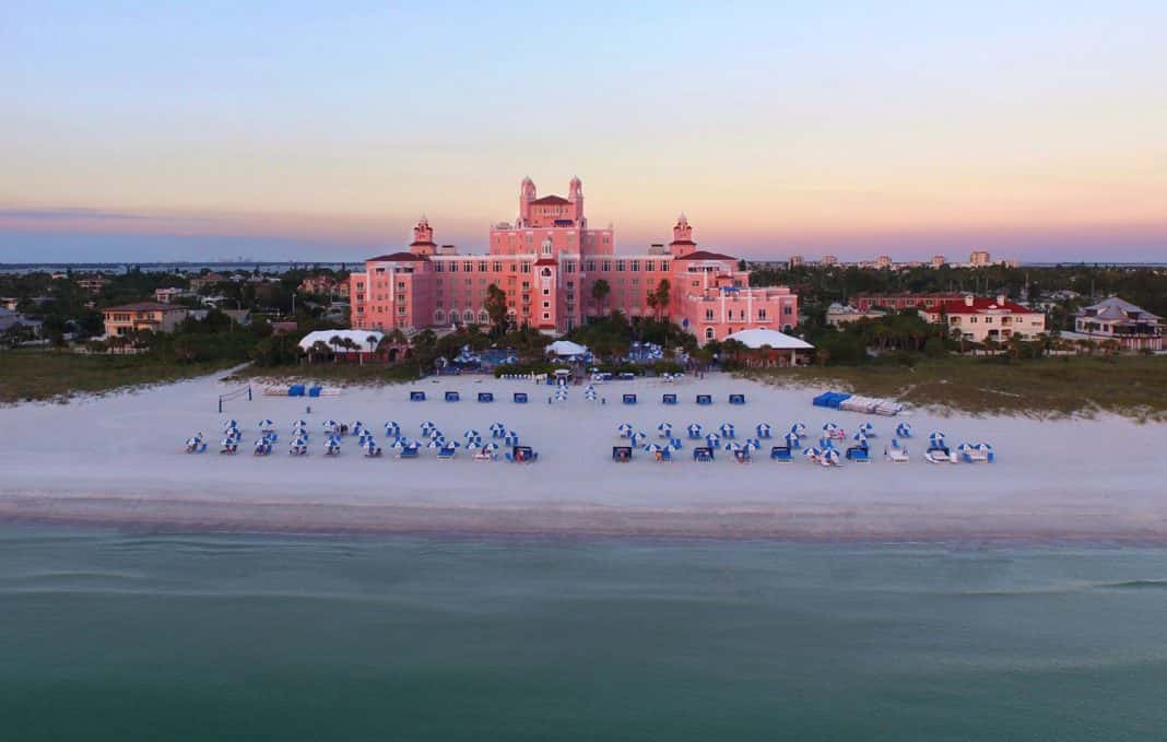 An aerial view of the Don CeSar hotel in St. Pete Beach.