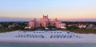 An aerial view of the Don CeSar hotel in St. Pete Beach.