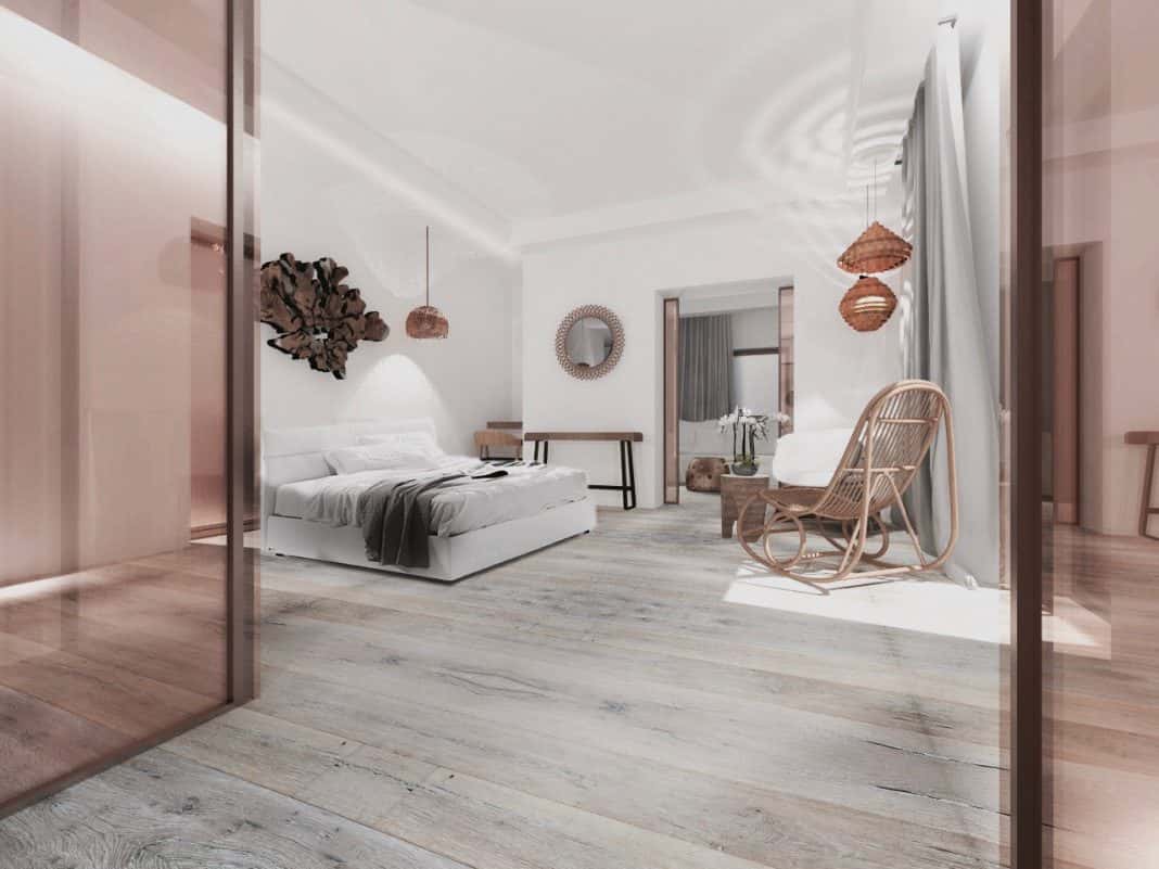 A rendering of a guestroom at Le Domaine Misincu in Cap Corsica.